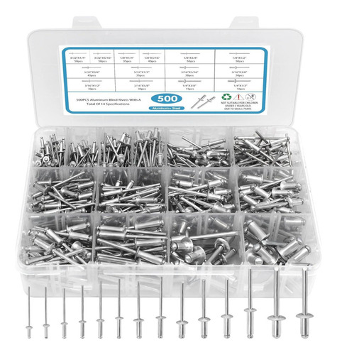 500pcs Remaches Ciegos, Conjunto De Remaches 3/32 Plata