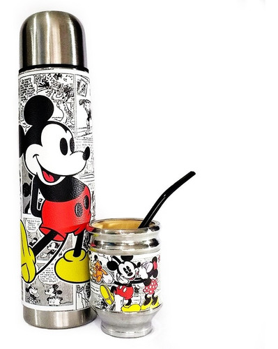 Imagen 1 de 3 de Termo Y Mate Y Termo Acero  1 Litro Madera Mickey Mouse