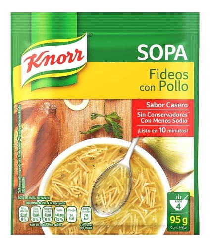 Caja Sopa Knorr Fideo Y Pollo Con 12 Bolsas De 95 Grs