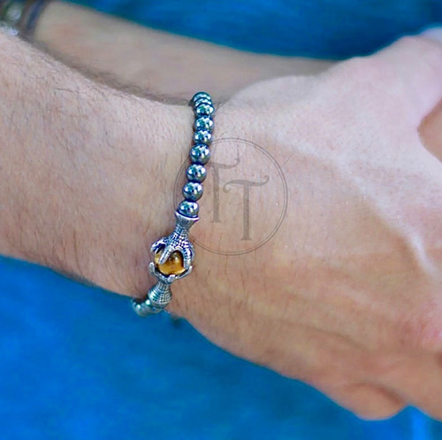 Imagen 2 de 8 de Pulsera Garras Dragón Targaryen Titanio 18k Hematita 6mm