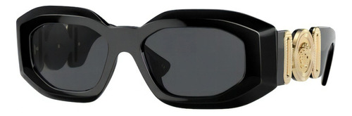 Óculos de sol Versace VE4425U VE4425U GB1/87 54, design Irregular armação cor preto, lente cinza-escuro de polímero standard, haste preto com dourado de polímero com metal