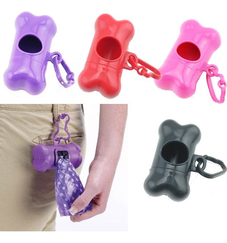 Hueso Porta Bolsa Higienica Para Perros Colores + Repuesto Color Rosa