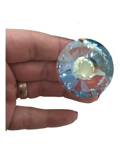 Pingente Mandala Cristal Swarovski 4 Cm Blue Ab Prata 925