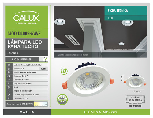 Paq. 3pzs. Luminario Empotrable De Techo, Calux Dl009-5w/f Color Luz Fria