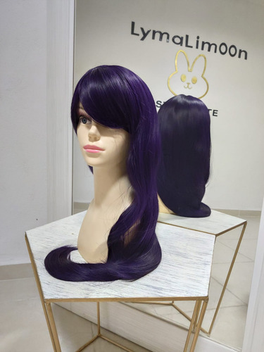 Peluca Morado Oscuro Y Negro Liso Con Fleco Fibra Mate Tamaño De La Base 65cm
