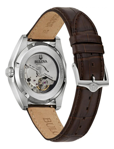 Reloj Bulova Hombre 96b427 Correa Café oscuro Bisel Plateado Fondo Verde