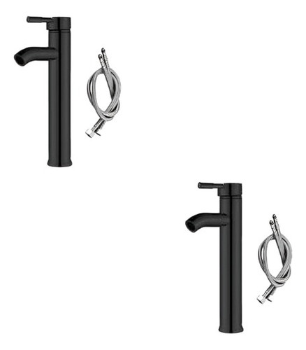 2 Grifos Llave Baño Fregadero Mezcladora Elegante Monomando Acabado Liso Color Negro