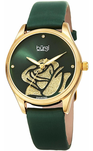 Reloj Mujer Burgi Bur189gn Cuarzo 34mm Pulso Verde En Cuero