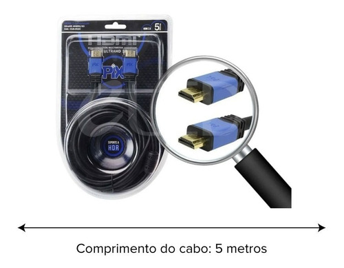 Imagem 4 de 4 de Cabo Hdmi Premium 2.0 4k Hdr 19p 5 Metros C/filtro 018-0520