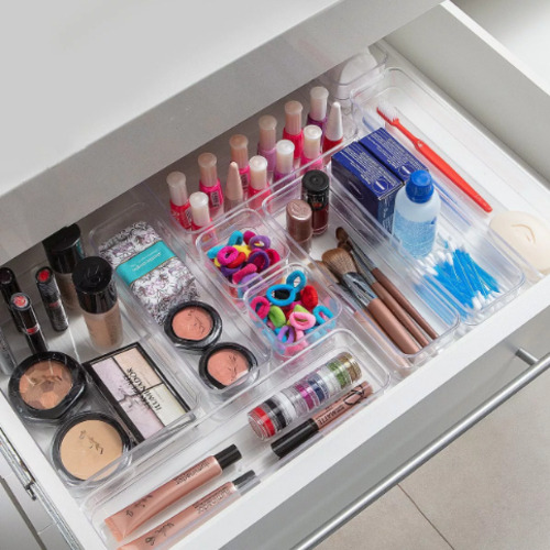 Organizador de Acrílico Multiuso Transparente Gavetas Maquiagem Geladeira – Kit 14 Peças Modular