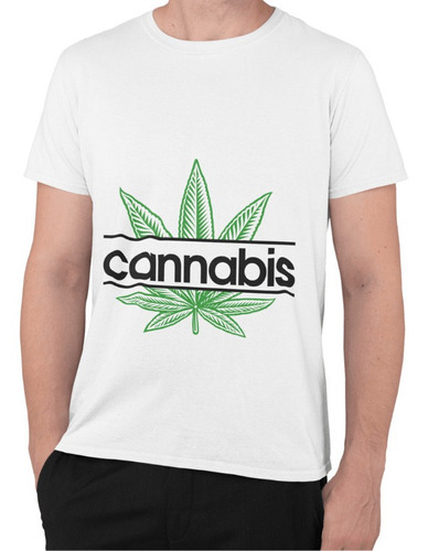 Playera Blanca De Hoja De Cannabis  Para Hombre