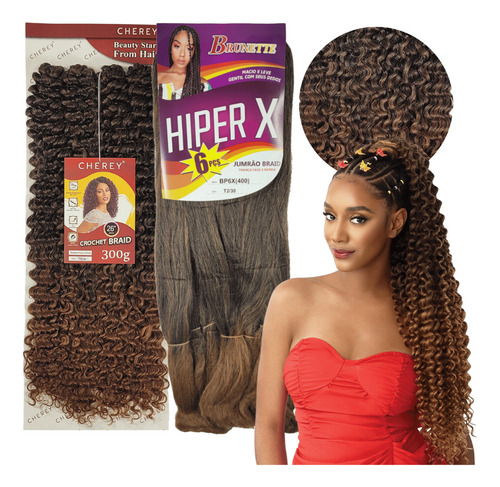 Kit Gypsy 1 Cabelo Jumbo Tranças + Cacheado Orgânico Fulani Cor T2/30 Hx