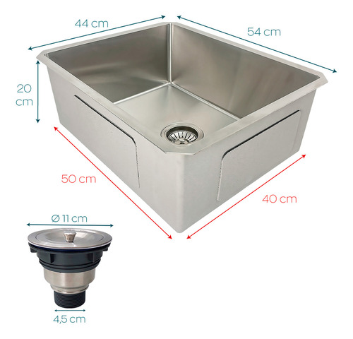 Cuba Inox Gourmet 50x40 Cm Quadrada De Embutir Bancada E Valvula Higiênica 4 1/2 Com Cesto Removível Aço Inox Pia Cozinha Dona D.cor