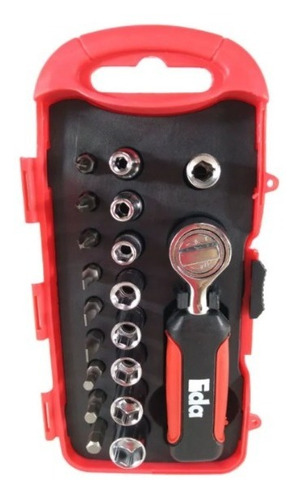 Imagem 3 de 4 de Kit Catraca + Soquete + Ponta 1/4 19 Pçs Eda Profisional