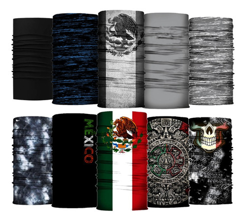 10 Pack Full - Bandana, Bufanda, Mascara Moto, Ciclismo, Sol Color Variedad De Paquetes Diseño De La Tela Mexico Especial