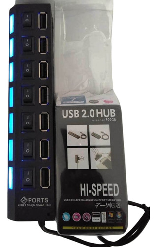 Hub Usb 2.0 7 Puertos Multiplicador Interruptores Luz Led 