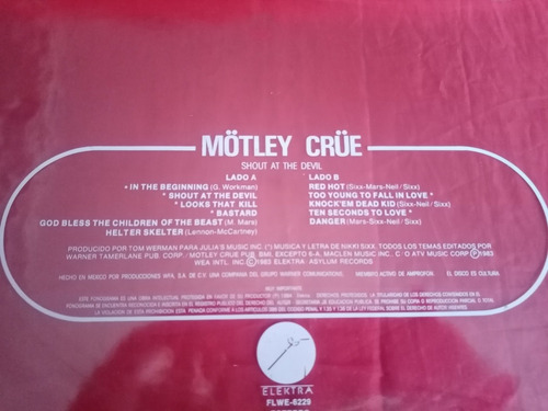 Lp Foto Disco - Motley Crue - Shout At The Devil - 1983 Semi (Usado)