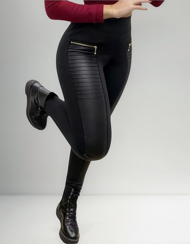 Leggins Con Aplicación De Vinipiel Tiro Alto Para Mujer