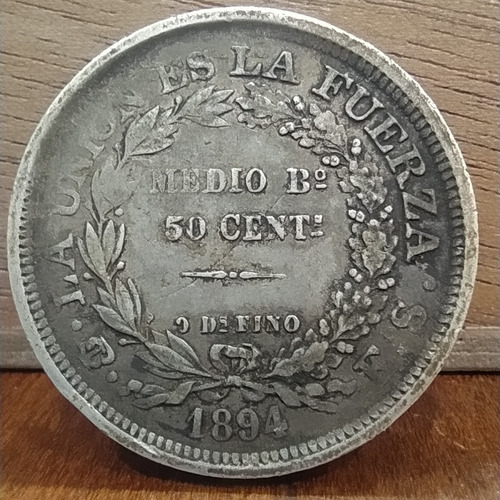 Antigua Moneda De Plata 1/2 Boliviano Bolivia 1894 Km# 161.5