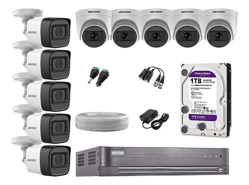 Kit 10 Cámaras De Seguridad Audio Hikvision 5mp Completo P2p