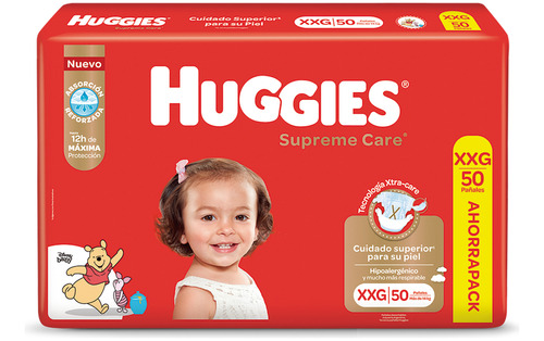 Pañales Huggies Supreme Care Cuidado Superior Xxg X 50 Uni