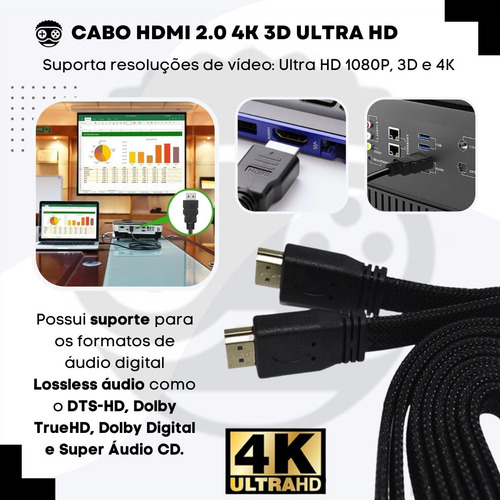 2 Cabo Hdmi 2m Ligar Conecta Notebook Pc Tv Monitor Projetor