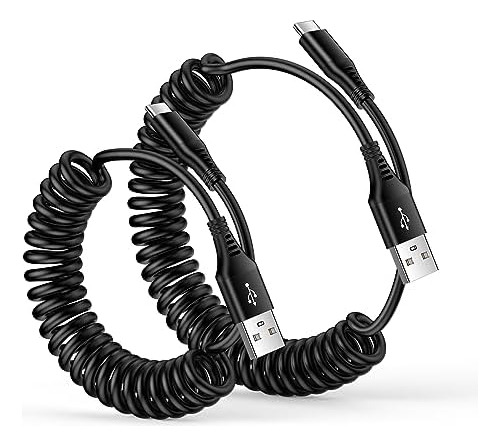 Cable Usb C En Espiral Para Automóvil, 3 6 Pies Usb A Tipo
