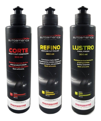 Kit Polimento Menzerna 300ml Corte Refino Lustro Autoamerica