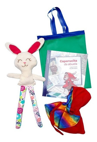 Imagen 1 de 10 de Kit Cuento Infantil + Muñeco + Accesorios + Bolsa De Tela