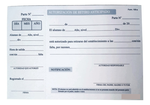 Autorización De Retiro Anticipado, Troquelado X 500