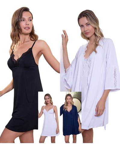 Camisola Modal Puntilla 24540 Bianca Secreta Talles Grandes