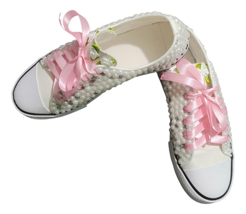 Zapatillas Decoradas Con Perlas Quinceaños,novias Y Comunión