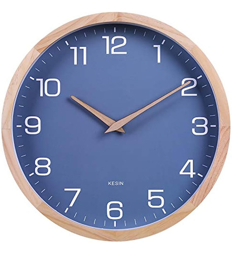 Kesin - Reloj De Pared De Madera Azul De 12 Pulgadas, Silenc