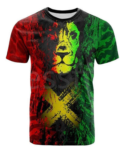 Camiseta Con Estampado 3d Del Emblema Del León De Jamaica