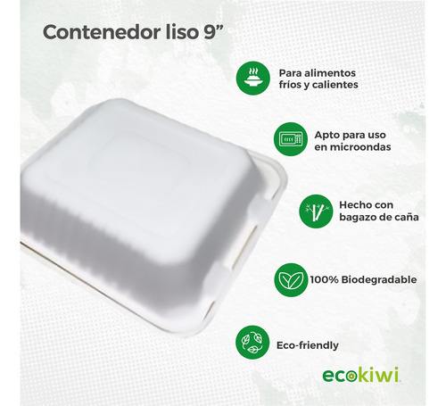 Contenedor Biodegradable Para Comida 9 X 9 .de Caña 200 Pzs.