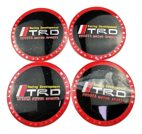 Set X4 Tapa Centro Llantas Autos 56mm Trd Negra Borde Rojo 