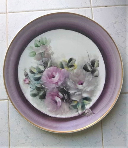 Plato Decorativo Antiguo Porcelana Victoria Pintado A Mano 