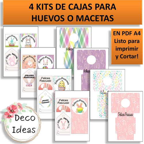 Imagen 3 de 6 de Kit Imprimible 01 Pascuas Caja Porta Huevo O Maceta+tarjetas