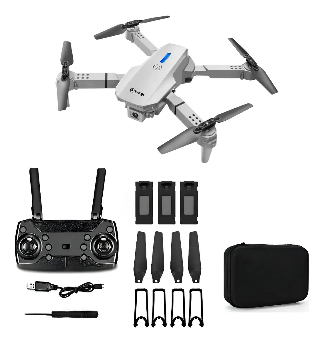 Drone Mini Con Cámara Hd Waggs 3 Baterías Recargables Gris