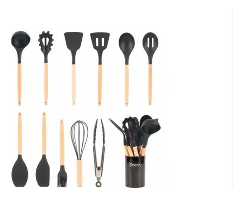 Set De Utensilios De Cocina 12 Pzas Silicon Negro 