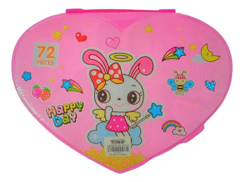 Kit De Dibujo Para Colorear Estuche Rosa Corazón 72 Piezas.