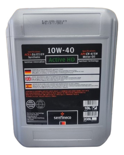 Aceite Motor 10w40 Ck-4 10 Litros Senfineco Sintetico