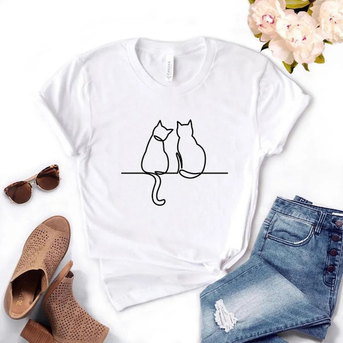 Camiseta Unisex (dama Y Caballero) Gato Pareja Cute