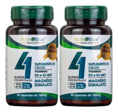 Kit 2un Magnésio Dimalato + Cálcio + K2 + D3 Nutriblue