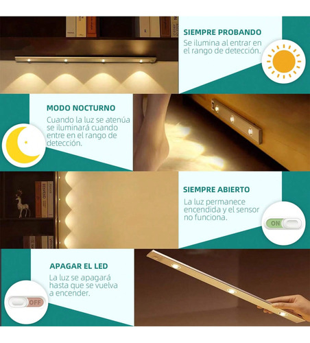 Luz Led Sensor De Movimiento,40cm Recargable Con 3 Colores