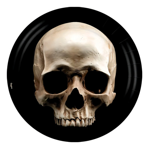 8 Pratos Descartáveis Halloween Caveira 18cm Decoração Festa