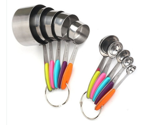 Imagen 1 de 3 de Juego De Tazas Y Cucharas Medidoras Acero Inoxidable.