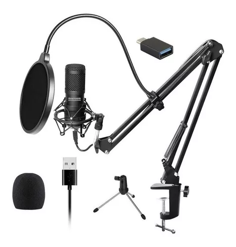 Soporte de brazo ajustable para micrófono con filtro antipop, araña y aro  de luz - Tecnopura