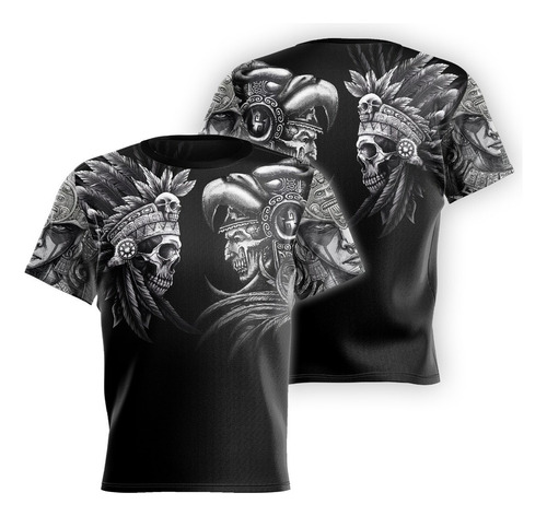 Playera Con Diseño Azteca De Calavera, Negro, Unisex