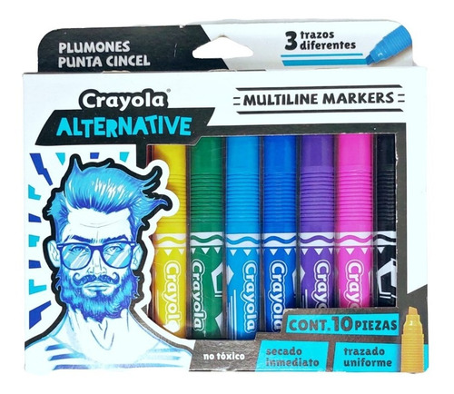 Plumones Multilinea Punta Cincel 10 Pzs Crayola Alternative